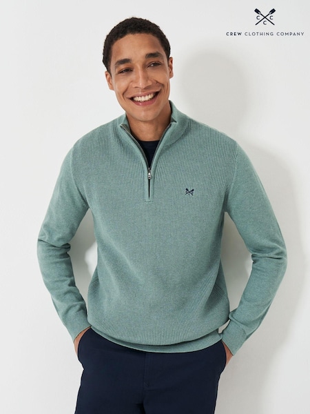 Crew Clothing Company Green Brioche Rib Half Zip Knit 100% Cotton Jumper (AH6635) | R$ 740