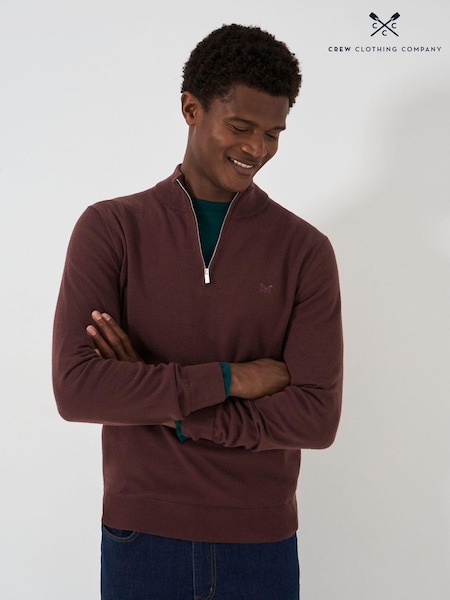 Crew Clothing Company Red Merino Quarter Zip Knit Jumper (AH6639) | R$ 880