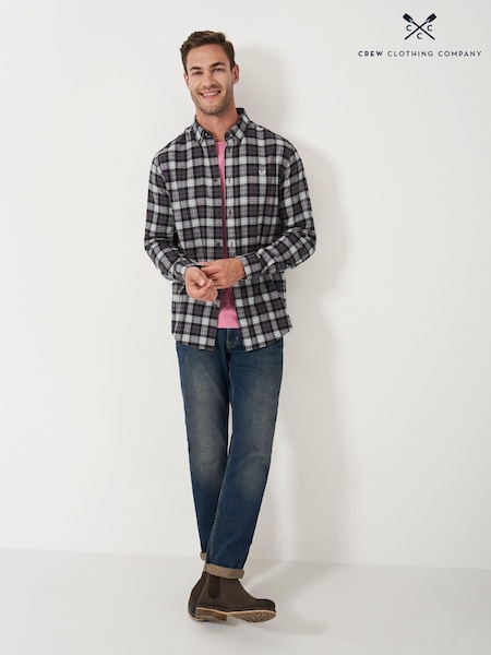 Grau - Crew Clothing Schwarzes Watch Flanellhemd aus 100% Baumwolle mit Karomuster (AH6644) | 50 €