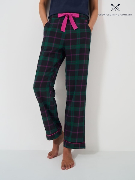 Crew Clothing Company Black Brushed Flannel Checked Lounge 100% Cotton Trousers (AH6645) | ₪196