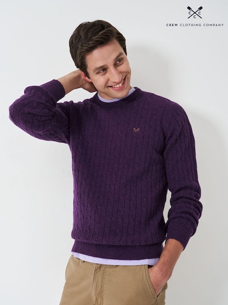 Violet - Pulover tricotat din lână de miel Blend cu torsade Crew Clothing Company (AH6647) | 250 LEI