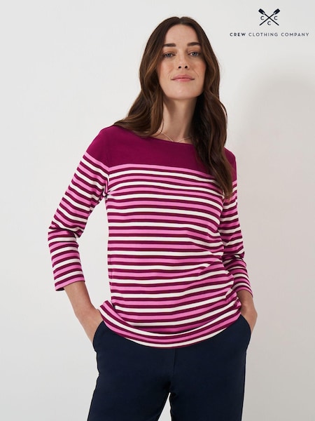 Roz - Bluză cu dungi Crew Clothing Ultimate Breton Mânecă lungă 100% bumbac (AH6682) | 163 LEI