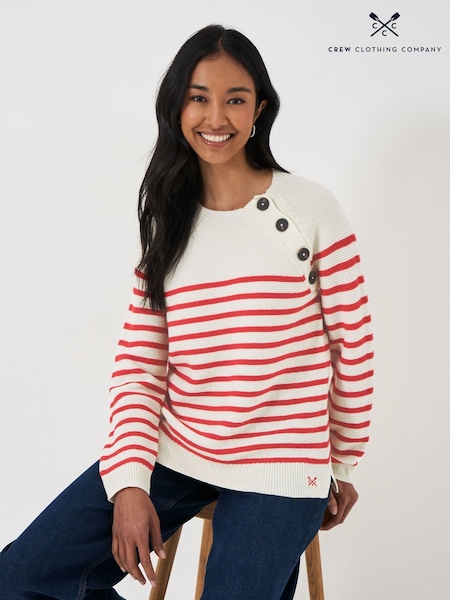 Crew Clothing Red Wool Blend Button Detail Jumper (AH6683) | R$ 740