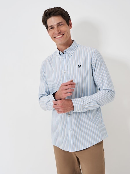 Hellblau - Crew Clothing Slim Fit Oxford-Hemd aus 100% Baumwolle mit Streifen (AH6693) | 90 €