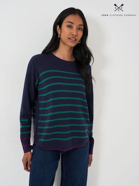 Crew Clothing Green Merino Wool Blend Striped Jumper (AH6695) | €32