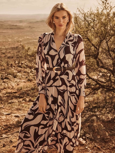 Forever New Brown Saskia Pleat Wrap Midi Dress (AH6708) | €70