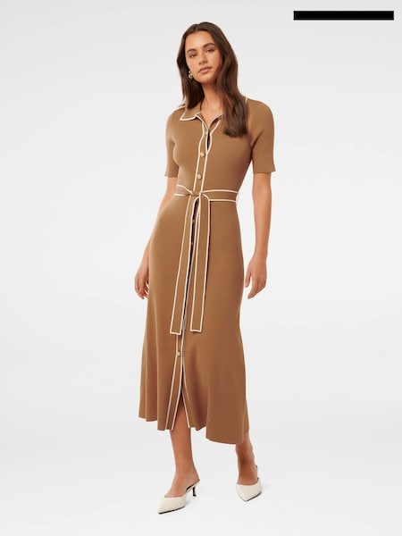 Forever New Brown Cindy Tipped Short Sleeves A-Line Dress (AH6711) | €66