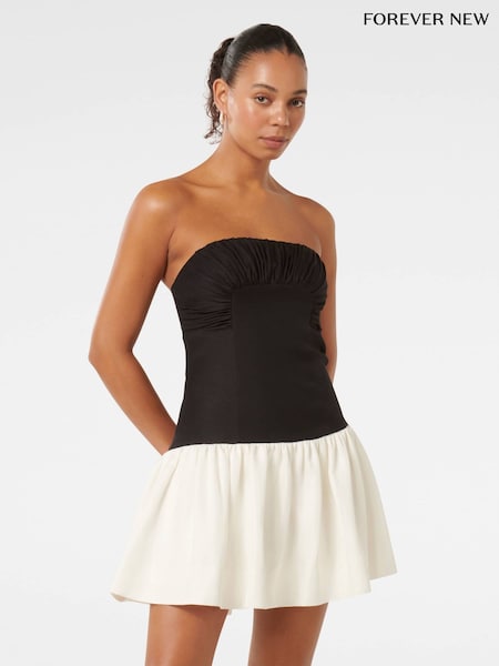 Forever New Mini Carla Strapless Contrast Dress With A Touch Of Linen (AH6740) | €173