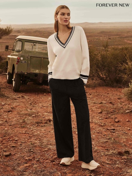 Forever New White Kali Tipped Trim Sweater (AH6743) | kr1 142