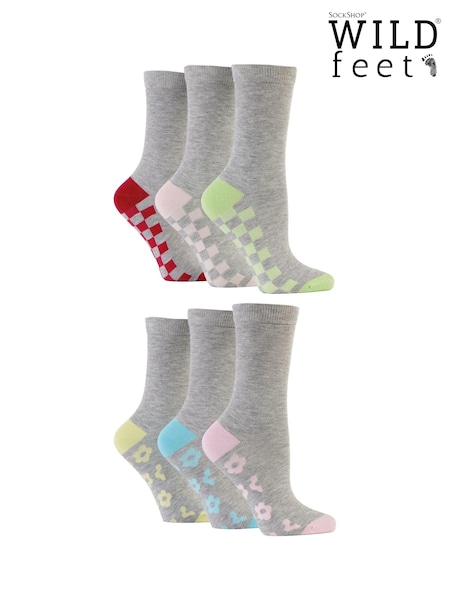 Wild Feet Grey Bamboo Socks With Fashion Soles (AH6760) | €11