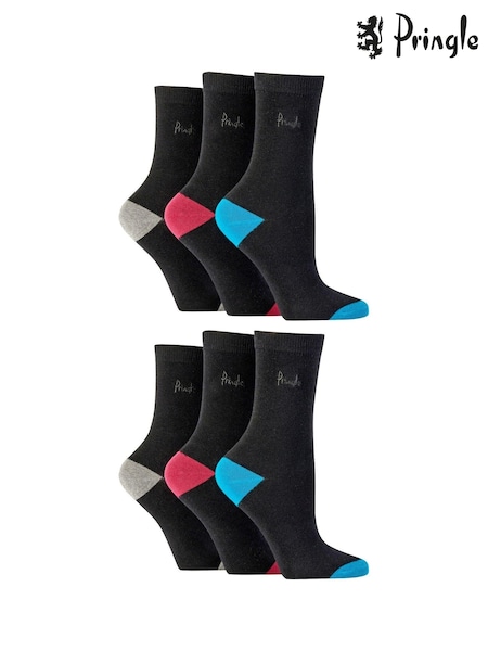 Pringle Black Cotton Crew Socks with Fashion Heels and Toes 6 pack (AH6761) | €13