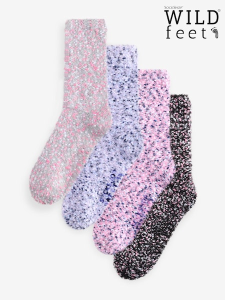 Wild Feet Pink Popcorn Fluffy Socks 4 Pack (AH6763) | AED46