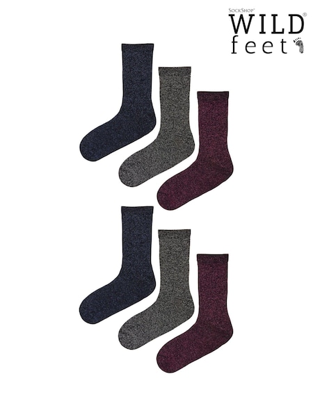Wild Feet Black Sparkly Crew Socks 6 Pack (AH6767) | AED52