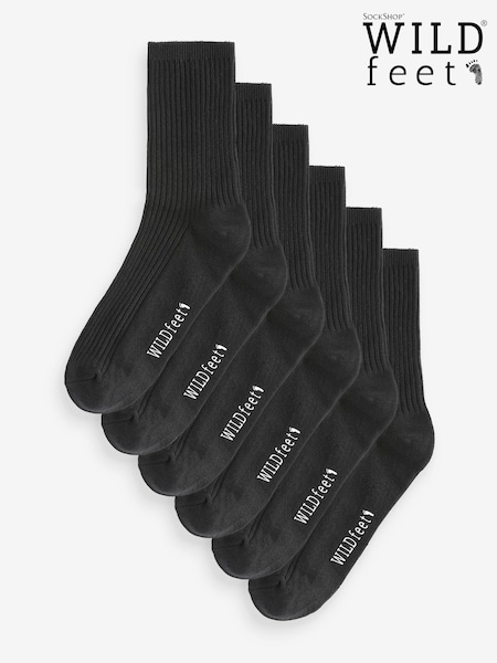 Wild Feet Black Rib Crew Socks 6 Pack (AH6771) | €14