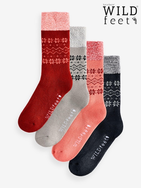 Wild Feet Red Fun Thermal Leisure Socks Pack 4 (AH6774) | €17