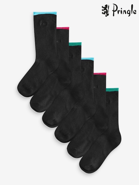 Pringle Black Cotton Crew Socks with Contrast Roll Top Welts (AH6778) | €13