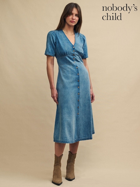 Nobody's Child Blue Denim Alexa Midi Dress (AH6869) | 204 QAR