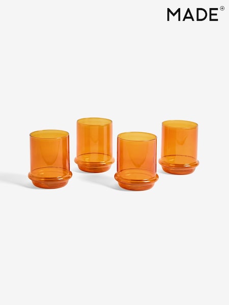 MADE.COM Set of 4 Amber Orange Theon Tumblr Glasses (AH6904) | €44