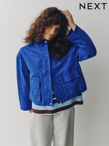 Cobalt Blue - Funnel Neck Cotton Utility Jacket