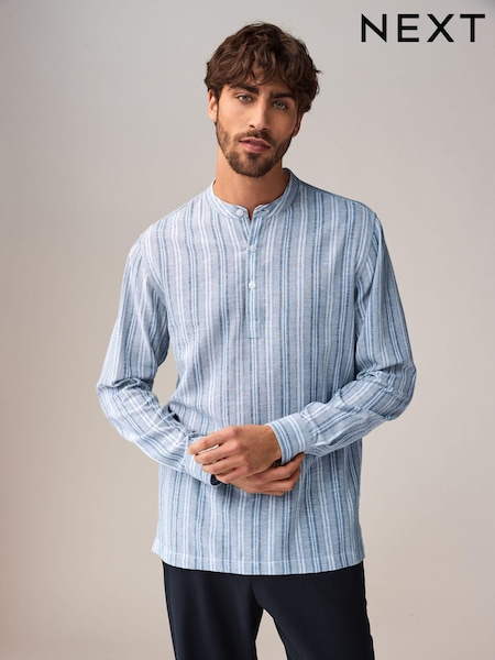 Blue Cotton Linen Blend Stripe Kurta (AH7008) | AED131
