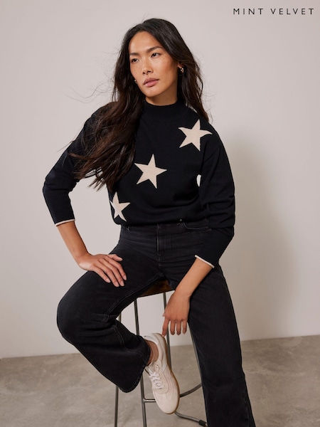Mint Velvet Contrast Star Jumper (AH7083) | 411 LEI