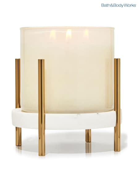 Bath & Body Works White Marble Mixed Material Pedestal 3-Wick Candle Holder (AH7762) | €38