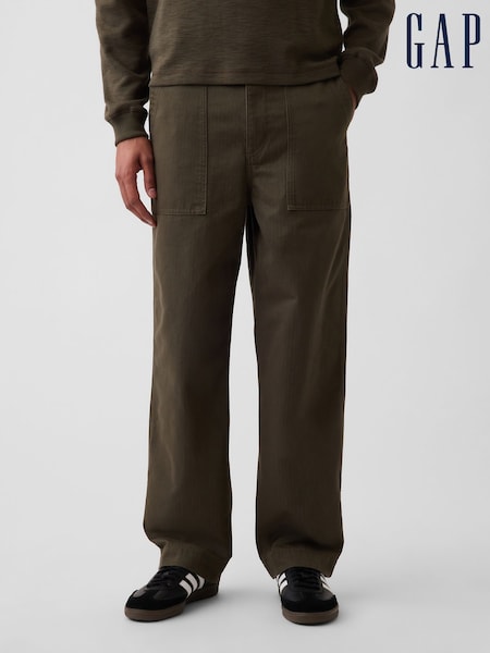 Green - Regular Gap Herringbone '90s Loose Trousers