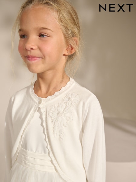 Ecru 100% Cotton Embellished Occasion Cardigan (3-16yrs) (AH8017) | €25 - €31