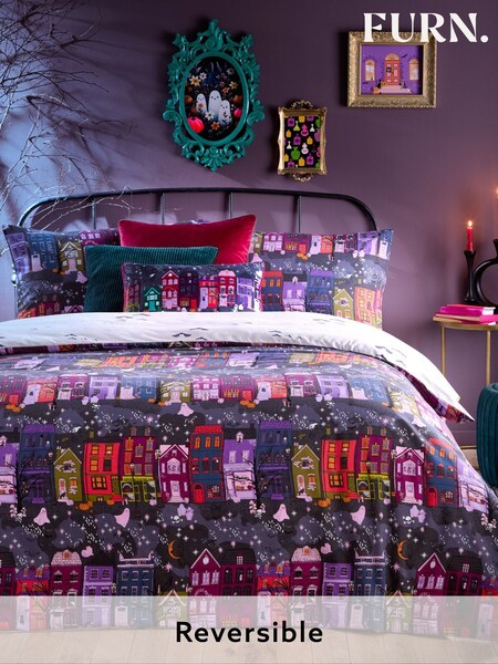 Furn Charcoal Creepy Town Reversible Duvet Cover Set (AH8193) | €25 - €48