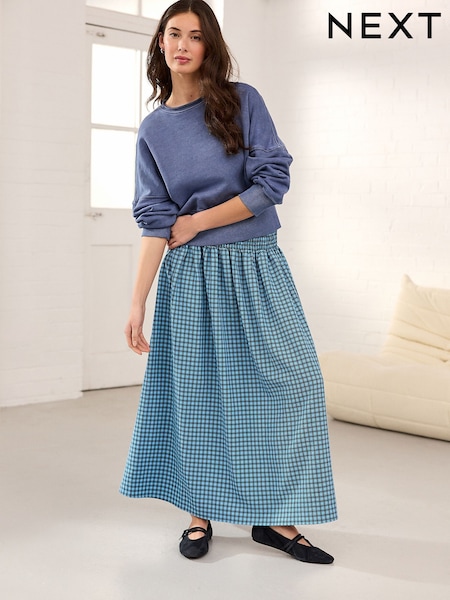 Blue Gingham Drop Waist Maxi Skirt (AH8242) | AED159
