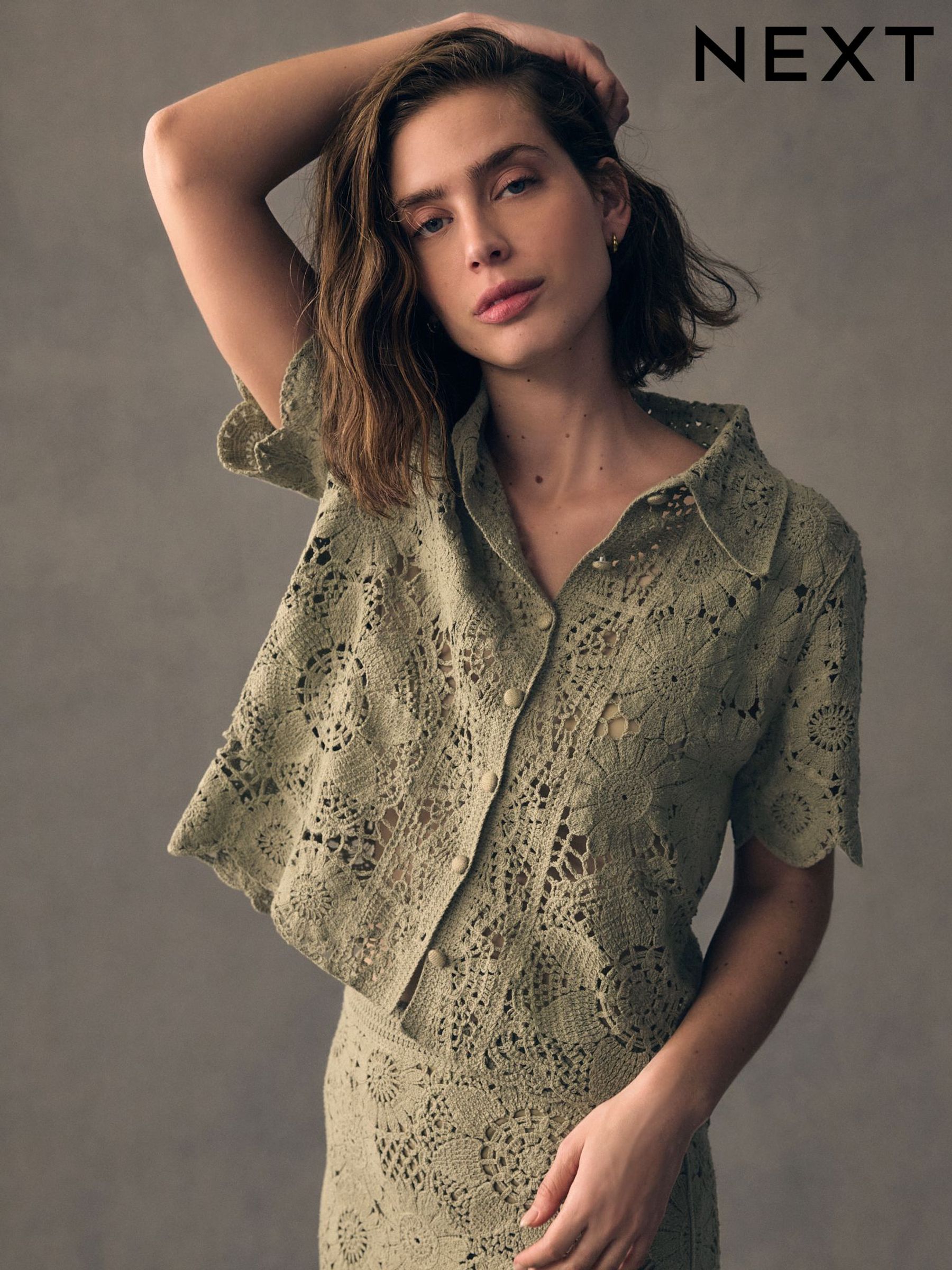 khaki crochet top
