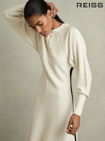 Reiss Ivory Caprice Petite Wool-Blend Hybrid Knitted Midi Dress (AH9237) | €456