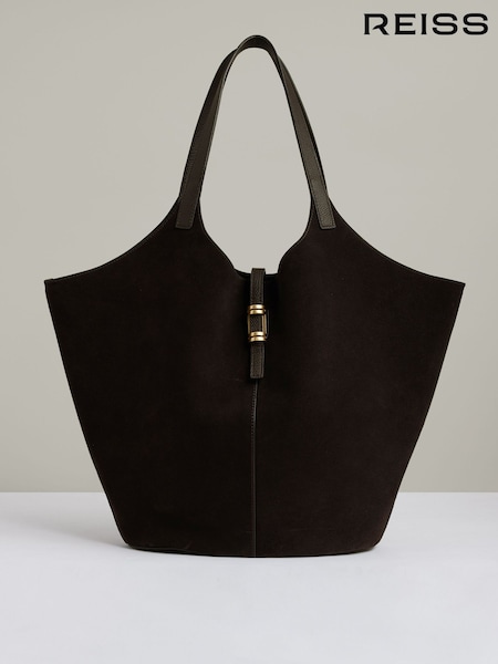Reiss Chocolate Lyra Leather And Suede Tote Bag (AH9238) | €408