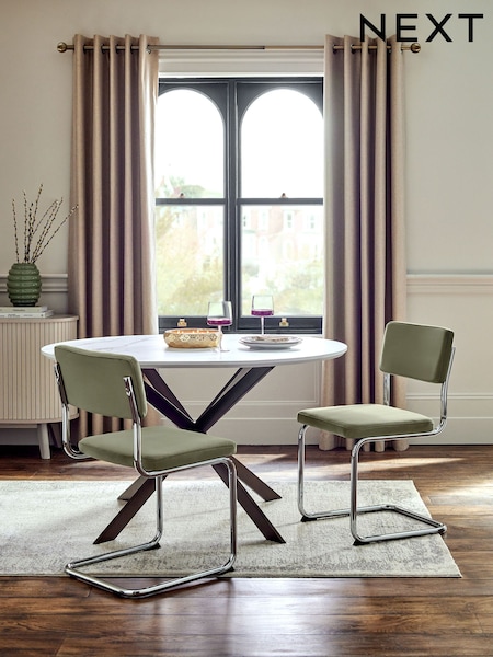 Set of 2 Soft Velvet Sage Green Kai Chrome Leg Dining Chairs (AH9243) | €275