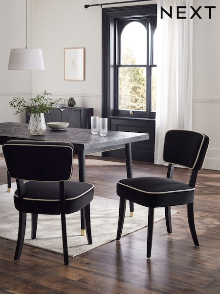 Set of 2 Soft Velvet Black Remi Black Leg Dining Chairs (AH9248) | €380