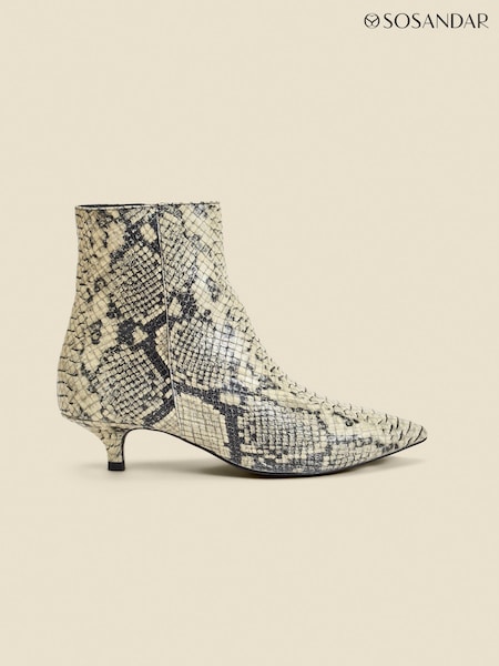 Sosandar Natural Snake Print Leather Kitten Heel Ankle Boots (AH9264) | €182