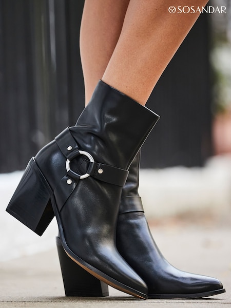 Sosandar Black Western Style Leather Boots (AH9267) | €152