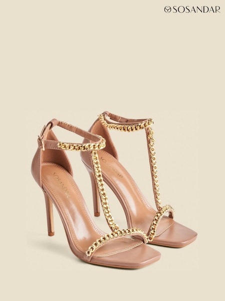 Sosandar Natural Chain Detail Pointed Toe Stiletto Heel Sandals (AH9282) | 341 QAR