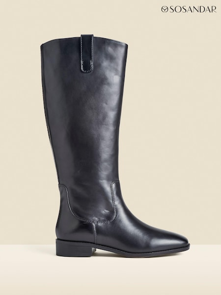 Sosandar Black Square Toe Flat Leather Boots (AH9294) | $260