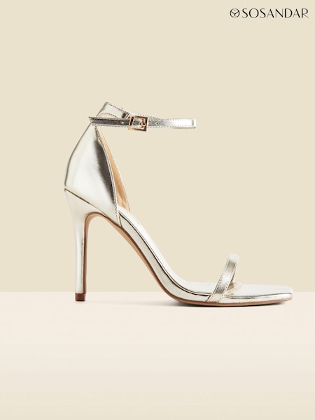Sosandar Gold Faux Leather Square Toe Barely There Sandals (AH9300) | 243 QAR