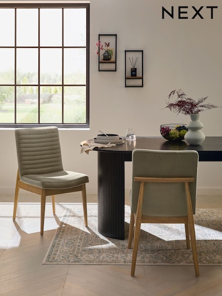 Set of 2 Soft Velvet Sage Green Atlas Dark Wood Leg Dining Chairs (AH9304) | €440