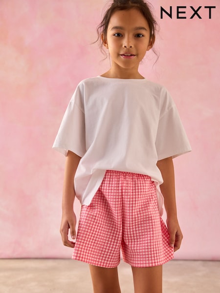 Punainen Gingham - 100% puuvillaa vetämällä kuvioitu Lyhyt lahje (3-16v.) (AH9462) | €11 - €19