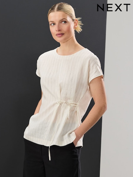 Ecru Pinstripe Woven Mix Tie Side Top (AH9470) | kr332