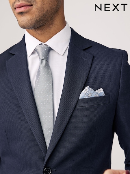 Blue 100% Silk Tie and Pocket Square Set (AH9516) | €30