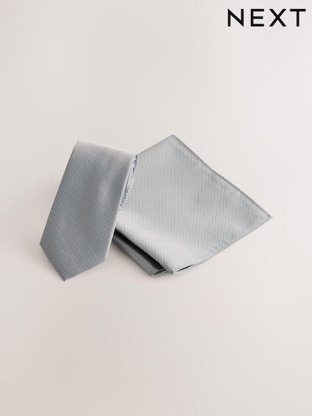 Grey Slim Textured Tie And Pocket Square Set (AH9521) | € 21