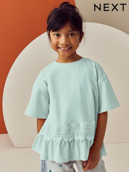 Mintgrün - Lace Frill Hem T-Shirt (3-16yrs) (AH9536) | 14 € - 22 €