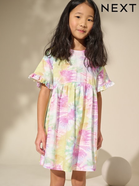 Multi Tie Dye Short Sleeve Jersey Summer Dress (3-16yrs) (AH9594) | AED51 - AED76