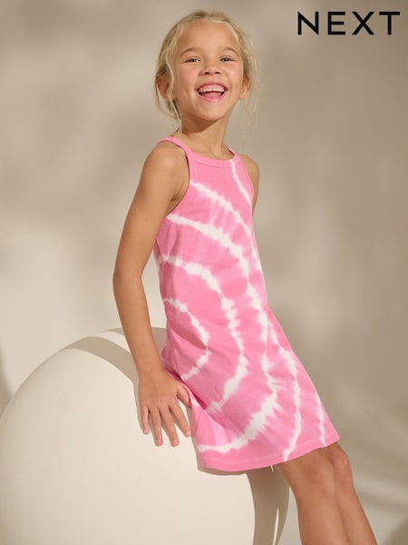 Pink Tie Dye Rib Racer Summer Dress (3-16yrs) (AH9598) | 371 UAH - 576 UAH