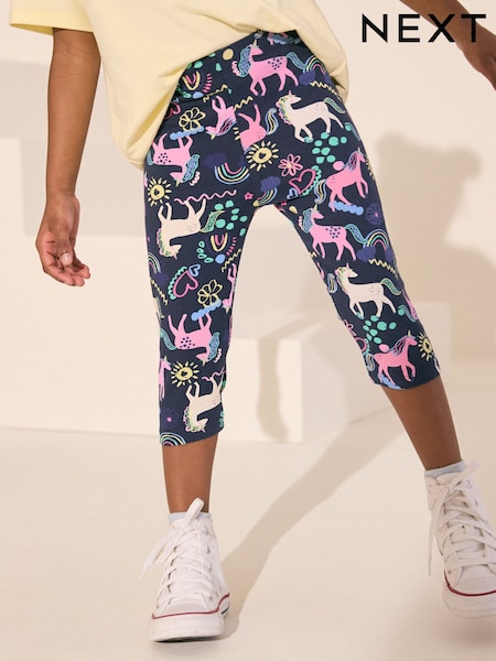 Navy Unicorn 1 Pack Cropped Leggings (3-16yrs) (AH9729) | €6 - €7.50