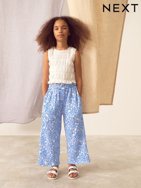 Blue Floral Print Wide Leg Trousers (3-16yrs) (AH9731) | AED41 - AED66